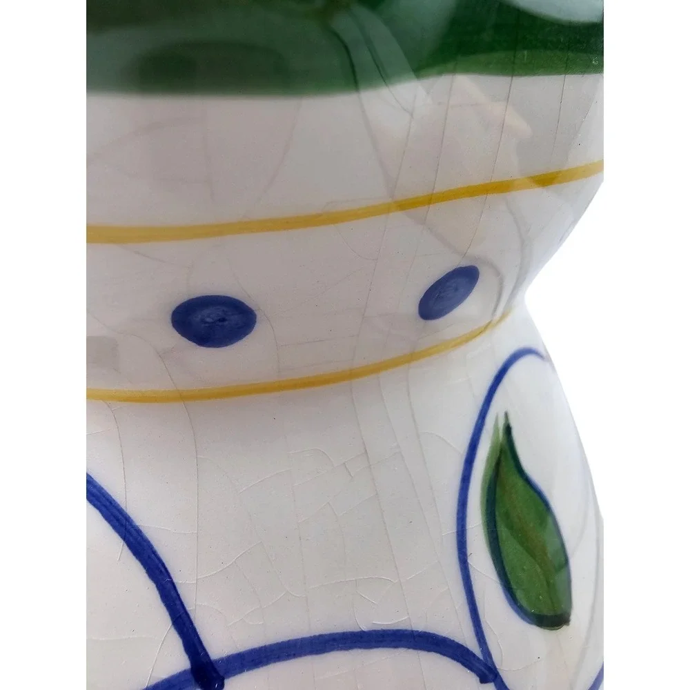 World Market Hand Painted Fruit Ceramic Pitcher Crackle‎ Glaze Made in Thailand
